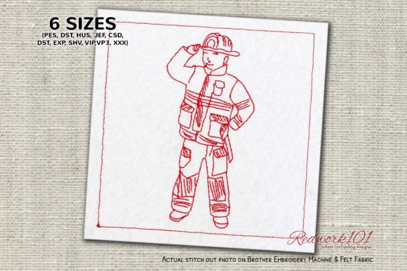Firefighter Child Redwork Embroidery Review