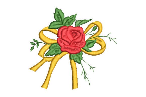 Rose with Pretty Bow Embroidery Designs