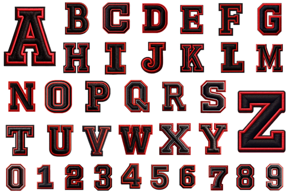 Varsity Black Red Embroidery Alphabet Review